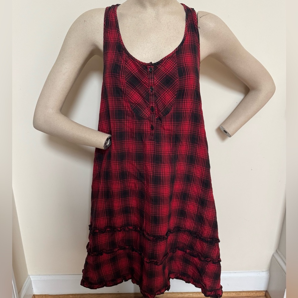 Red and Black Plaid Sleeveless Dress